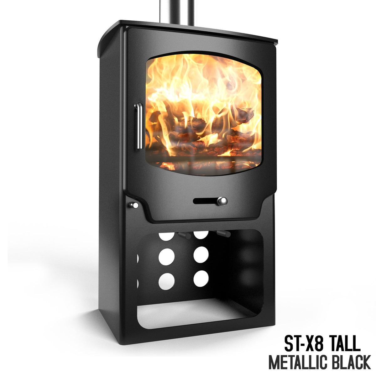 8kW Wood Burning Stove — Saltfire ST-X8 Log Burner, DEFRA Exempt