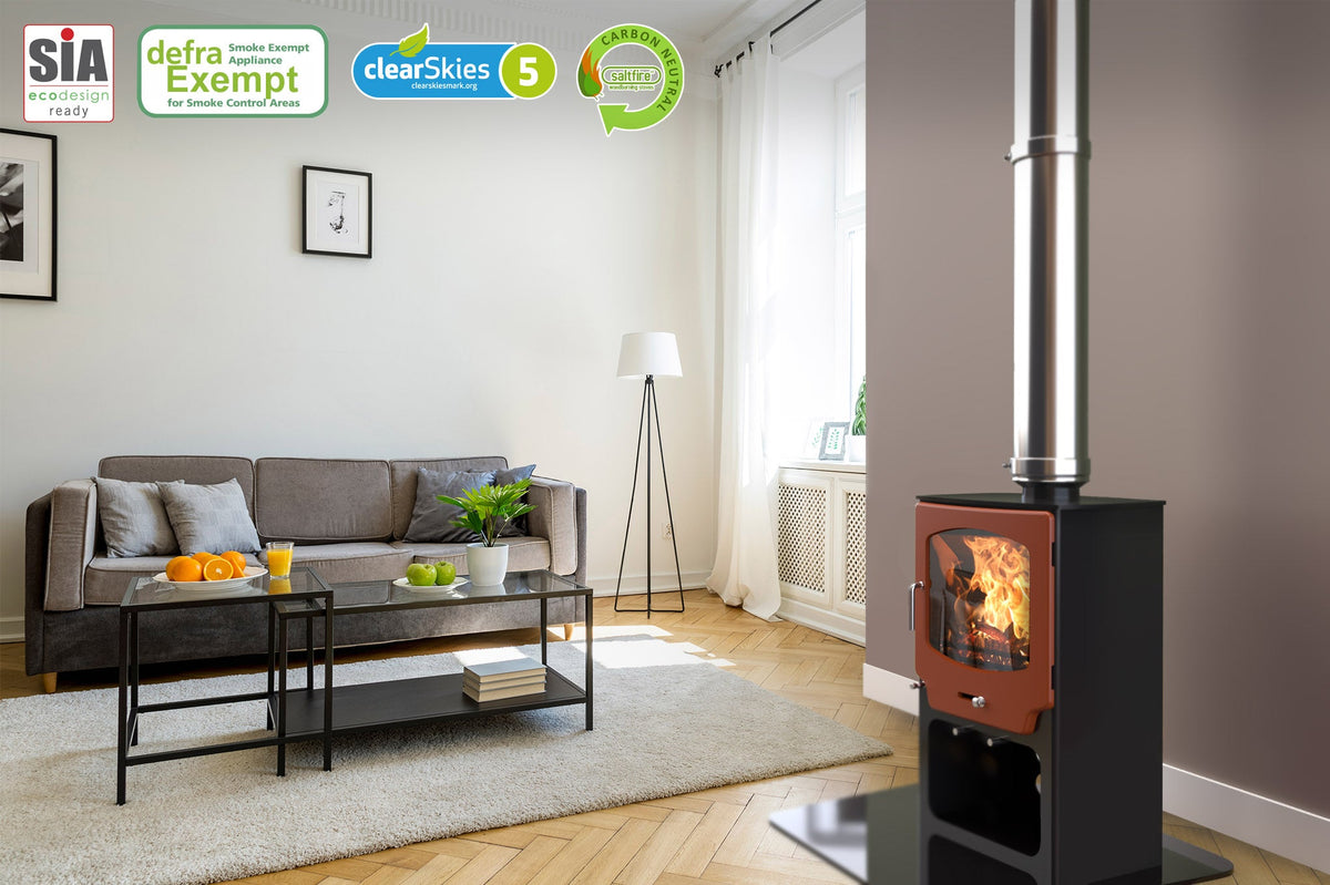 8kW Wood Burning Stove — Saltfire ST-X8 Log Burner, DEFRA Exempt