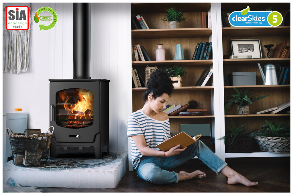 8kW Wood Burning Stove — Saltfire ST-X8 Log Burner, DEFRA Exempt