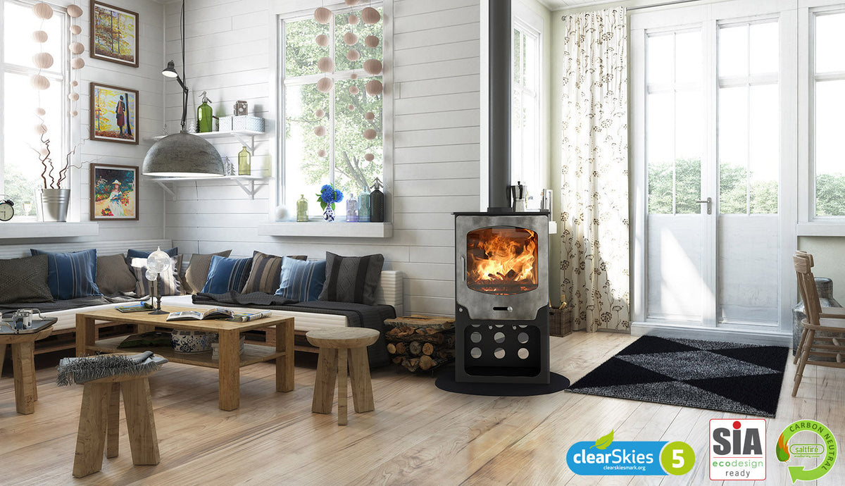 8kW Wood Burning Stove — Saltfire ST-X8 Log Burner, DEFRA Exempt