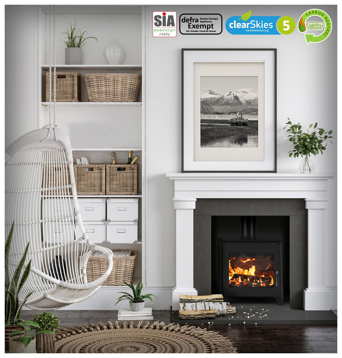 7.3kW Wood Burning Stove — Saltfire ST3 Log Burner, DEFRA Exempt