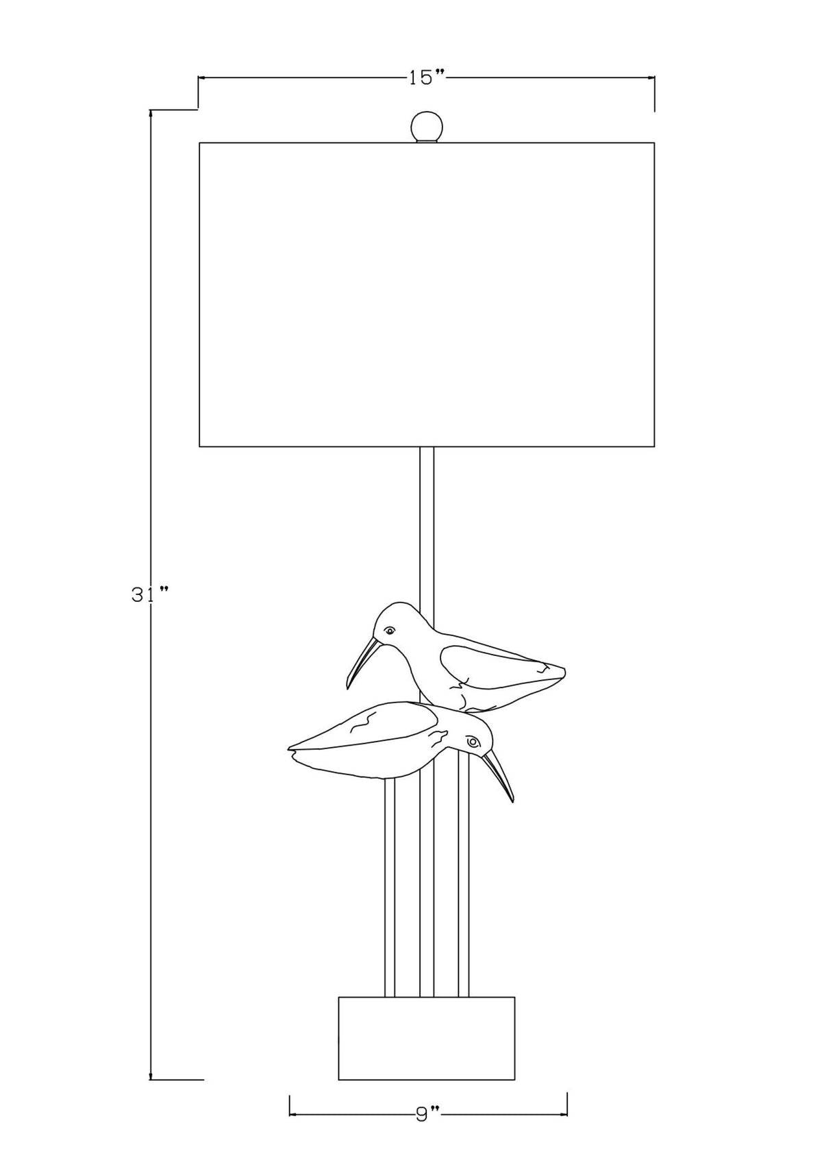 Seagull 31" Resin Table Lamp, Hand Painted Black