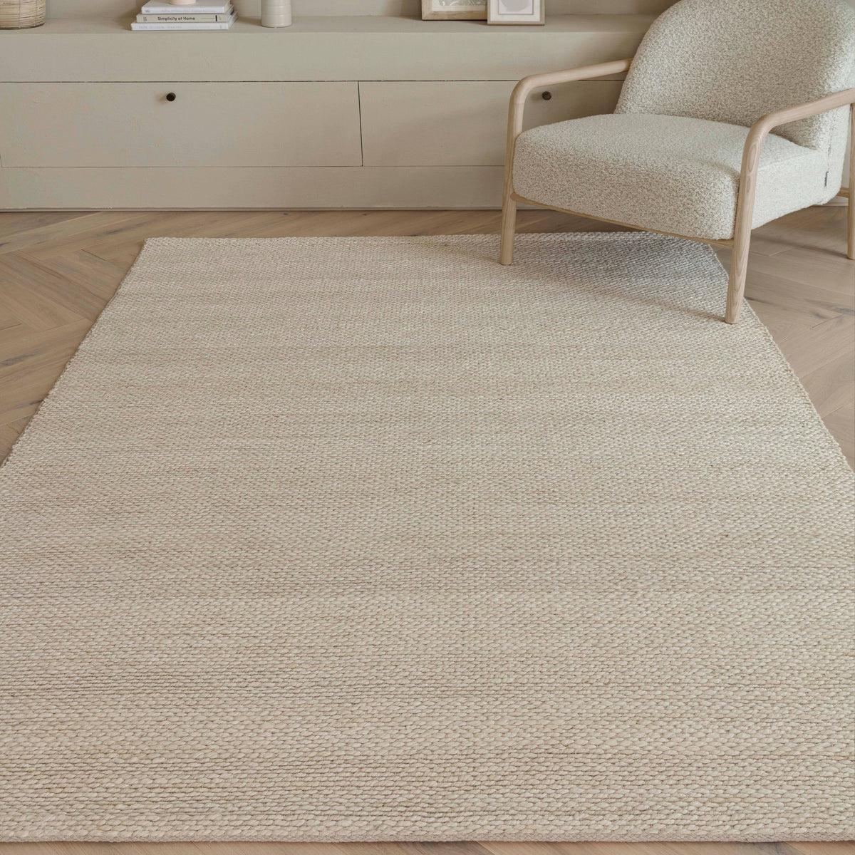 Simplicity Rug styled in a living room