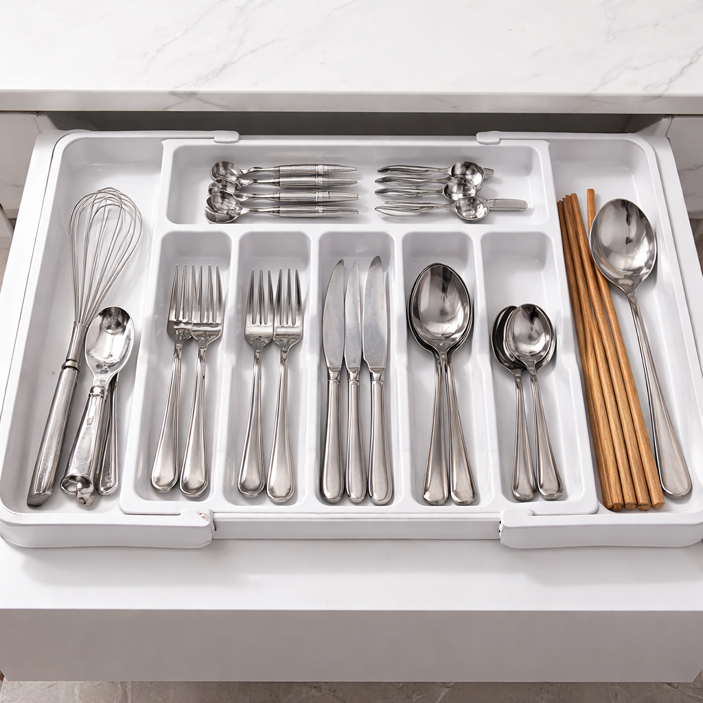 Cutlery Drawer Organizer With Adjustable Width