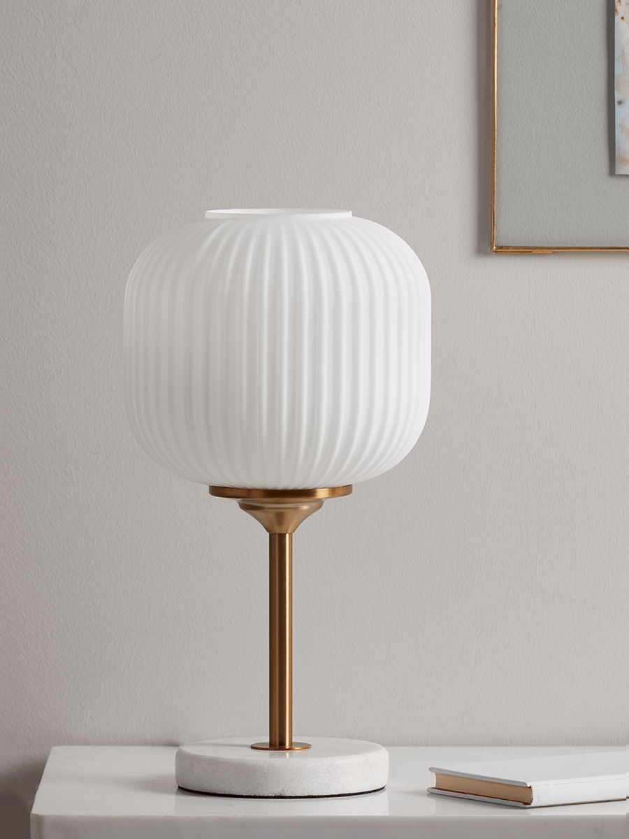 Table Lamp with White Glass and Marble