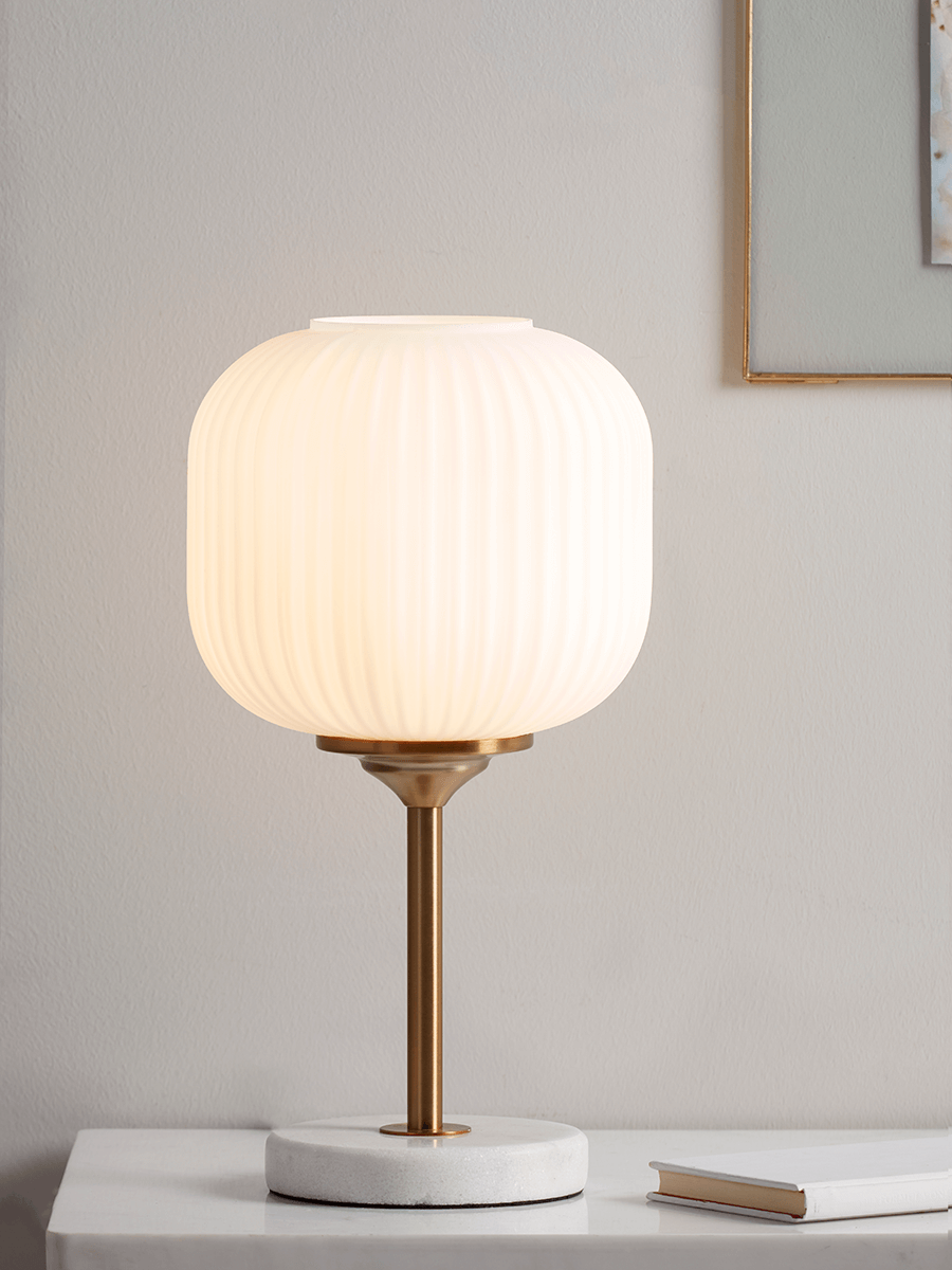 Table Lamp with White Glass and Marble