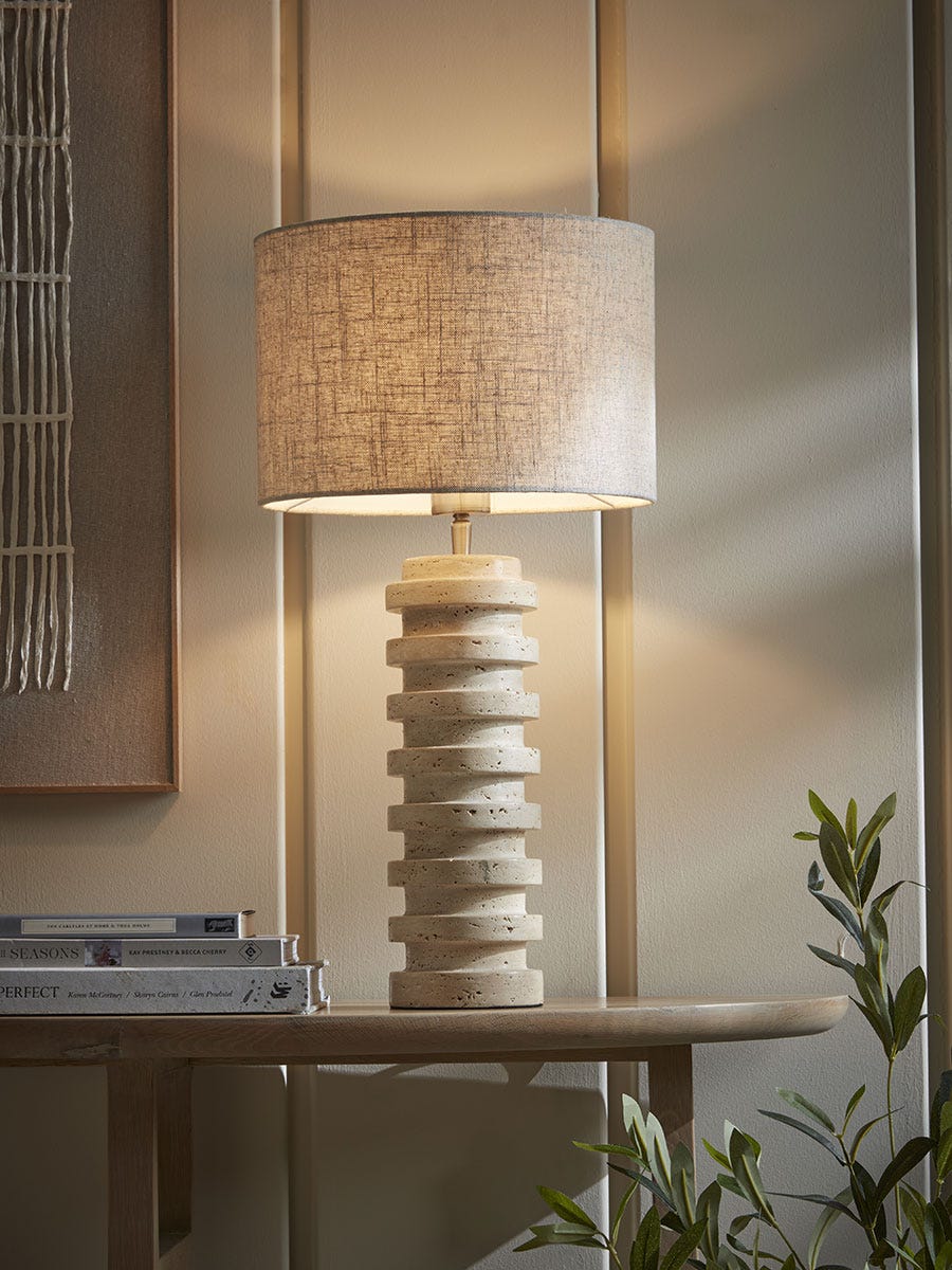 Table Lamp Made of Carved Travertine