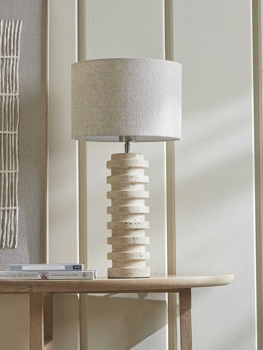 Table Lamp Made of Carved Travertine