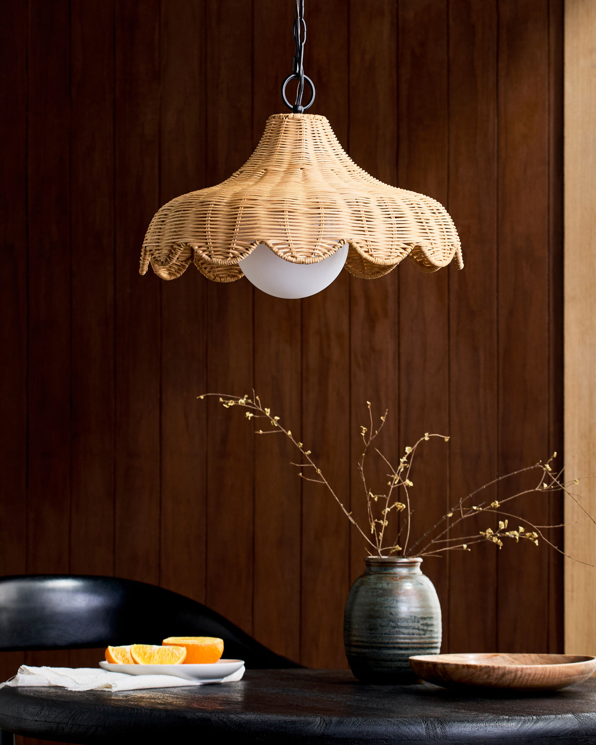 Trogir Rattan Pendant Light, Powder Coated Black