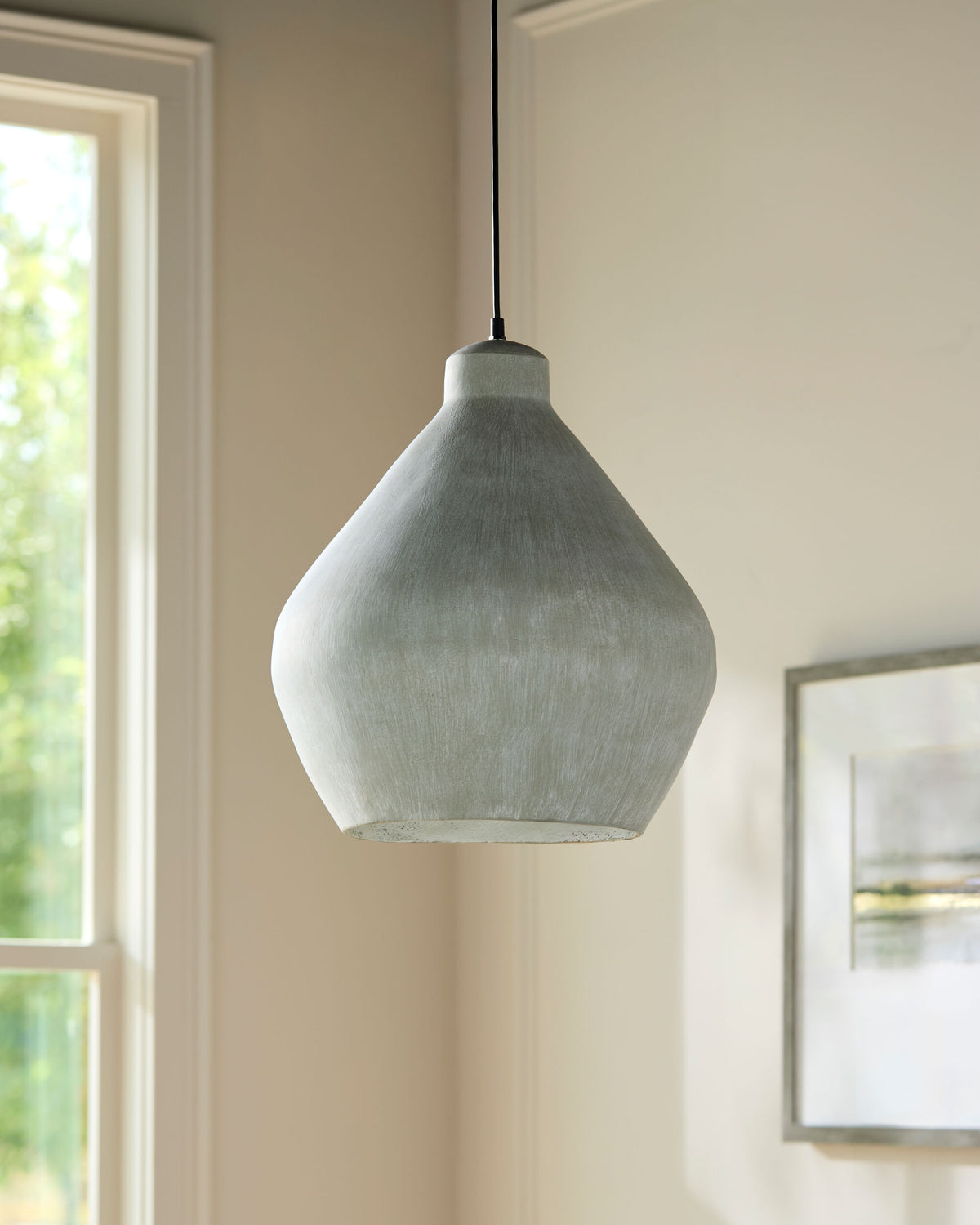 Tokarahi fabric Pendant Light, Hand Painted Gray