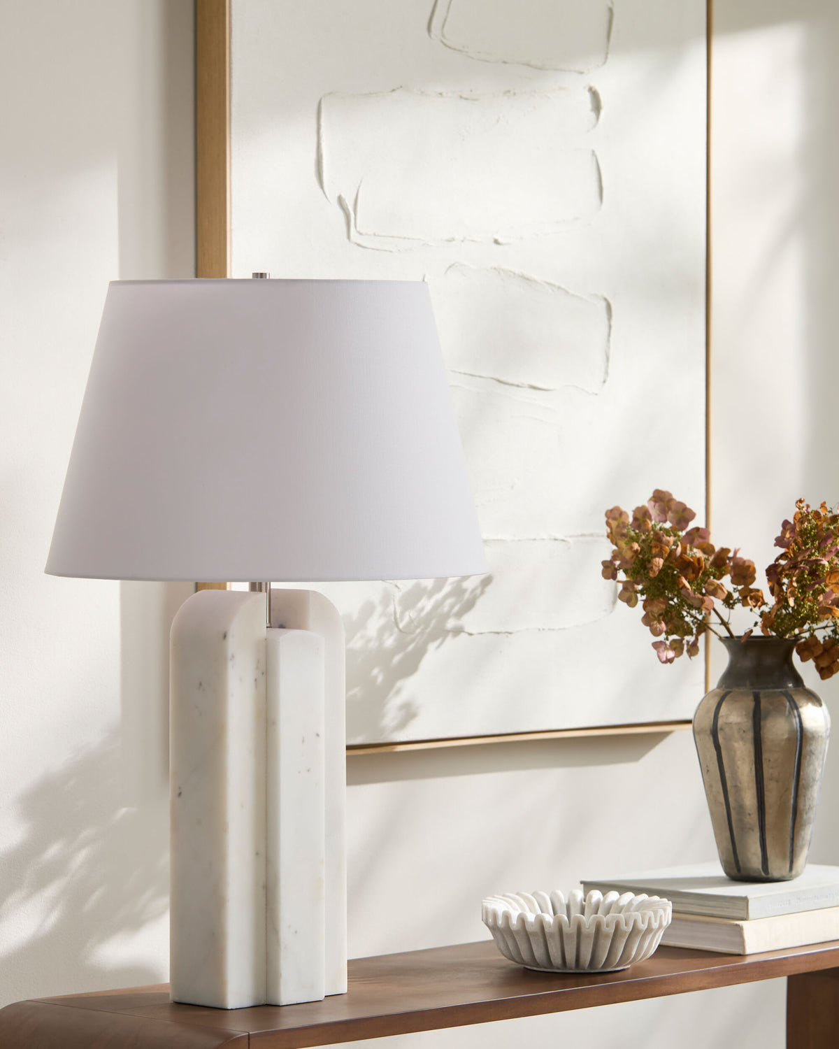 Tallado 32" Marble Table Lamp, Natural White