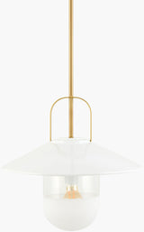 Tuliw Iron Pendant Light, Powder Coated White, Electroplated Metallic Brass