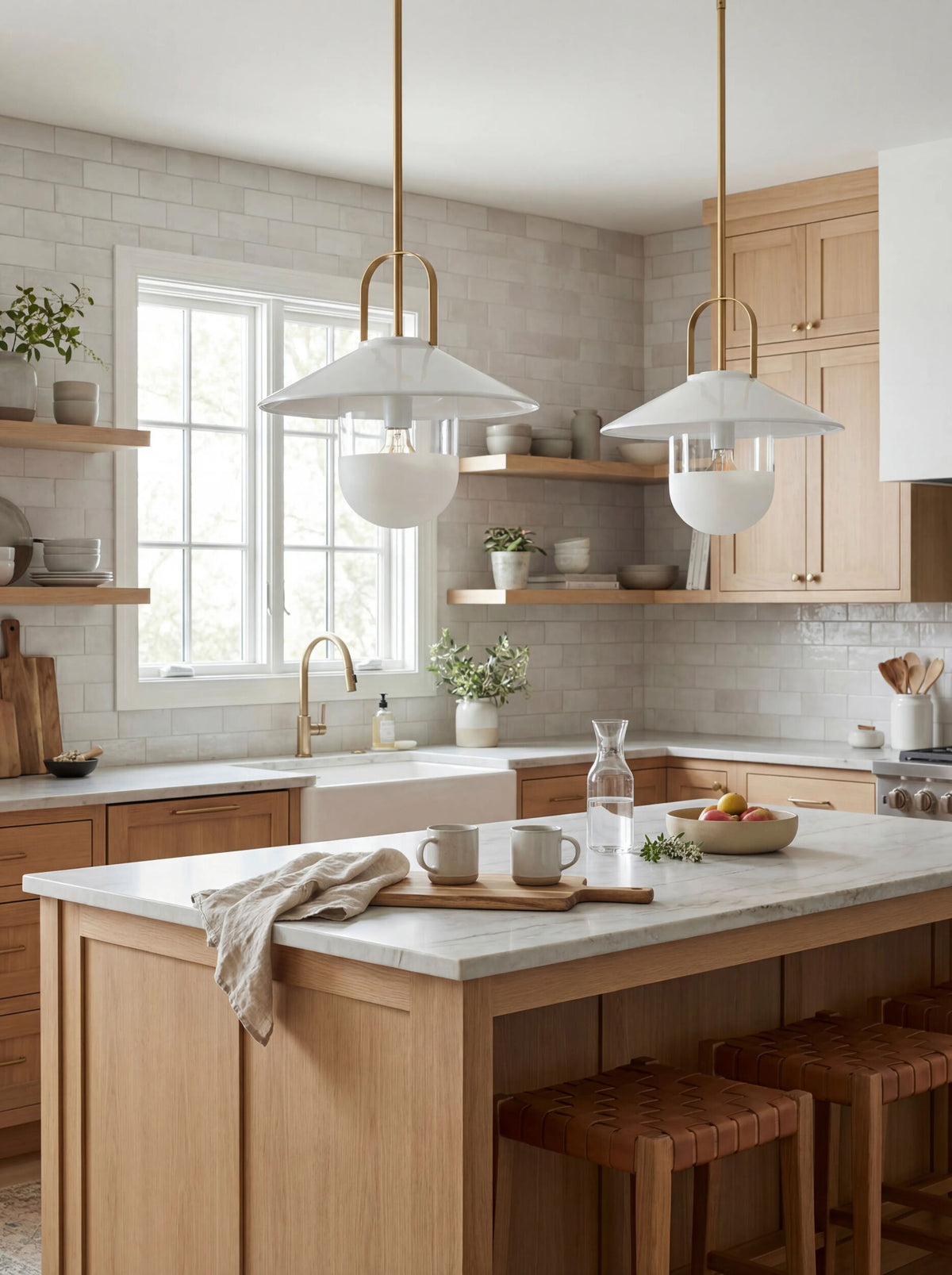 Tuliw Iron Pendant Light, Powder Coated White, Electroplated Metallic Brass
