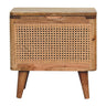 Oak Finish Mango Wood Storage Stool — Woven Rattan Lid-Up Top, Nordic Legs | Sancerre