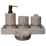 White Marble Bathroom Accessory Set of 5 — Brass Inlay Band, Soap Dish, Dispenser, Tray | Ypres