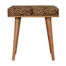 Mango Wood Footstool with Leopard Print Upholstered Top — Tray Style Ottoman, Nordic Legs | Gascony