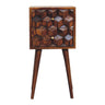 Chestnut Mango Wood 2-Drawer Mini Nightstand — Cube-Carved Drawers, Nordic Legs Bedside Table | Dordogne
