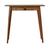 Oak Finish Mango Wood 1-Drawer Writing Desk — Compact Nordic Legs, Brass Shell Handle | Celestine