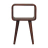 Honey Caramel Mango Wood Mini Nightstand — Curved Open Shelf Bedside Table, Tapered Legs | Kleber