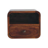 Chestnut Mango Wood Wall-Mounted Nightstand — Curved 1-Drawer Floating Bedside Table, Open Shelf | Emile
