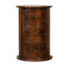Chestnut Mango Wood 3-Drawer Drum Chest — Round Cylindrical Side Table, Knob Handles | Rocroi