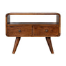 Chestnut Mango Wood 2-Drawer Media Console — Curved Edge TV Stand, Open Shelf | Margaux