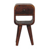 Chestnut Mango Wood 1-Drawer Nightstand — Extra Mini Curved Bedside Table, Open Shelf | Helene