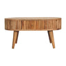 Oak Finish Mango Wood 1-Drawer Coffee Table — Ridged Stripe Design | Quillan