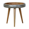 Oak Finish Mango Wood Side Table — Bone Inlay Edges, Nordic Tripod Legs, End Table | Ardenne