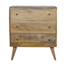 Oak Finish Mango Wood Curved Chest of Drawers — Nordic Legs, Shiny Accent Knobs, Bedroom Dresser | Lille