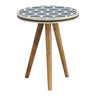 Oak Finish Mango Wood Tripod Stool — Bone Inlay Top, Round Accent Side Table | Odette