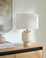 Taven 20" Travertine Table Lamp, Natural Beige