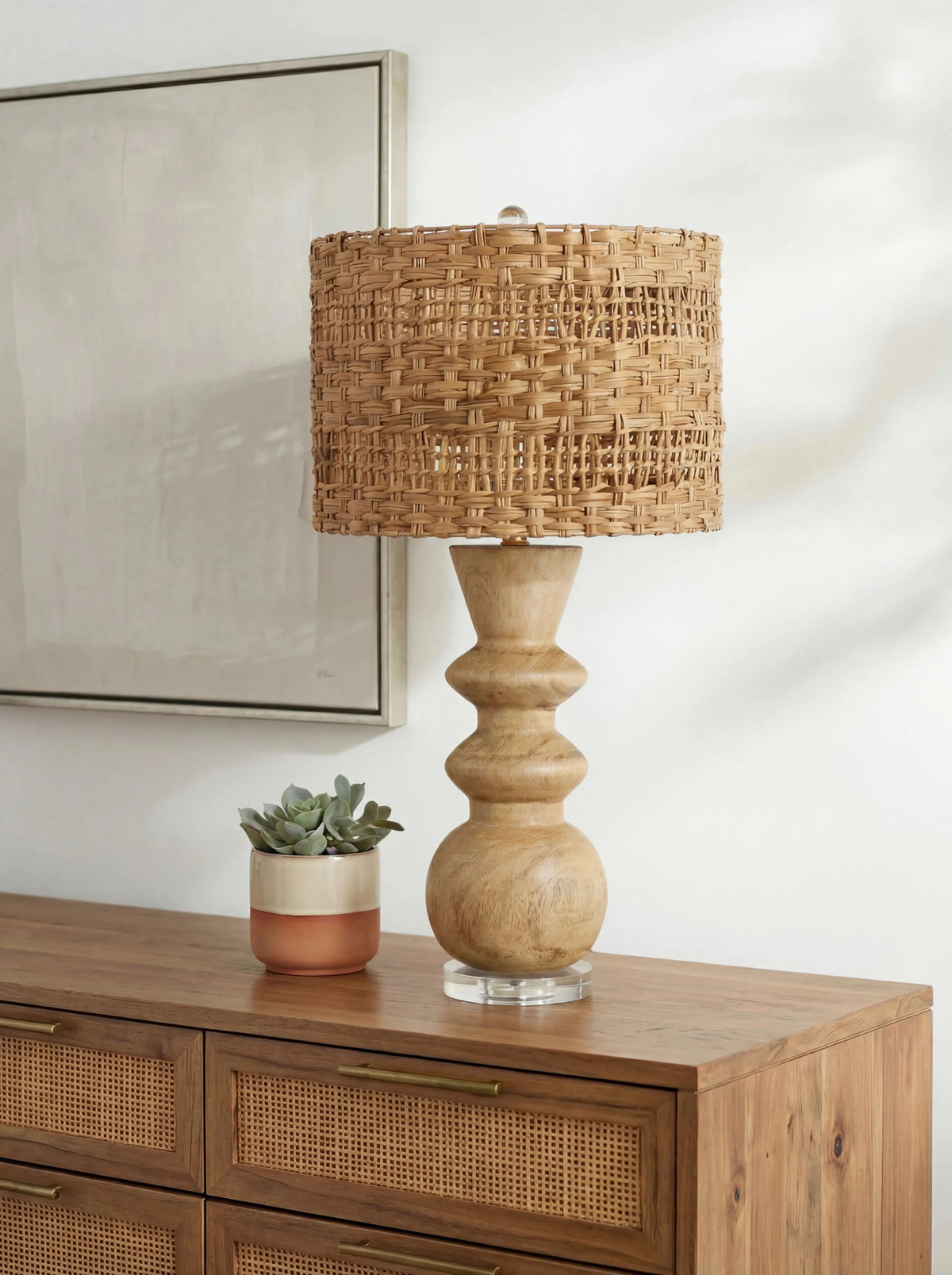 Vedruna 31" Resin Table Lamp, Painted Ivory, Translucent Clear