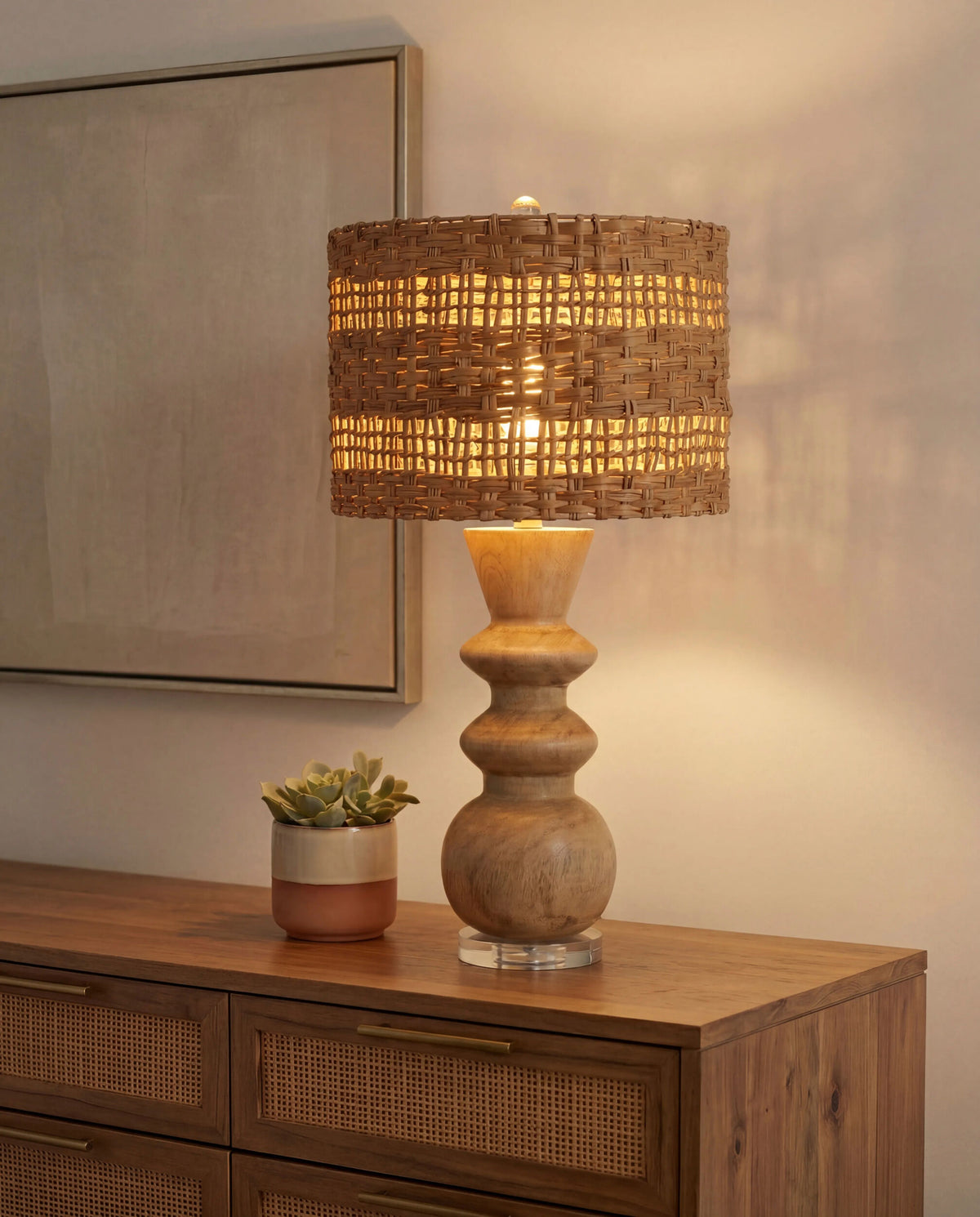Vedruna 31" Resin Table Lamp, Painted Ivory, Translucent Clear