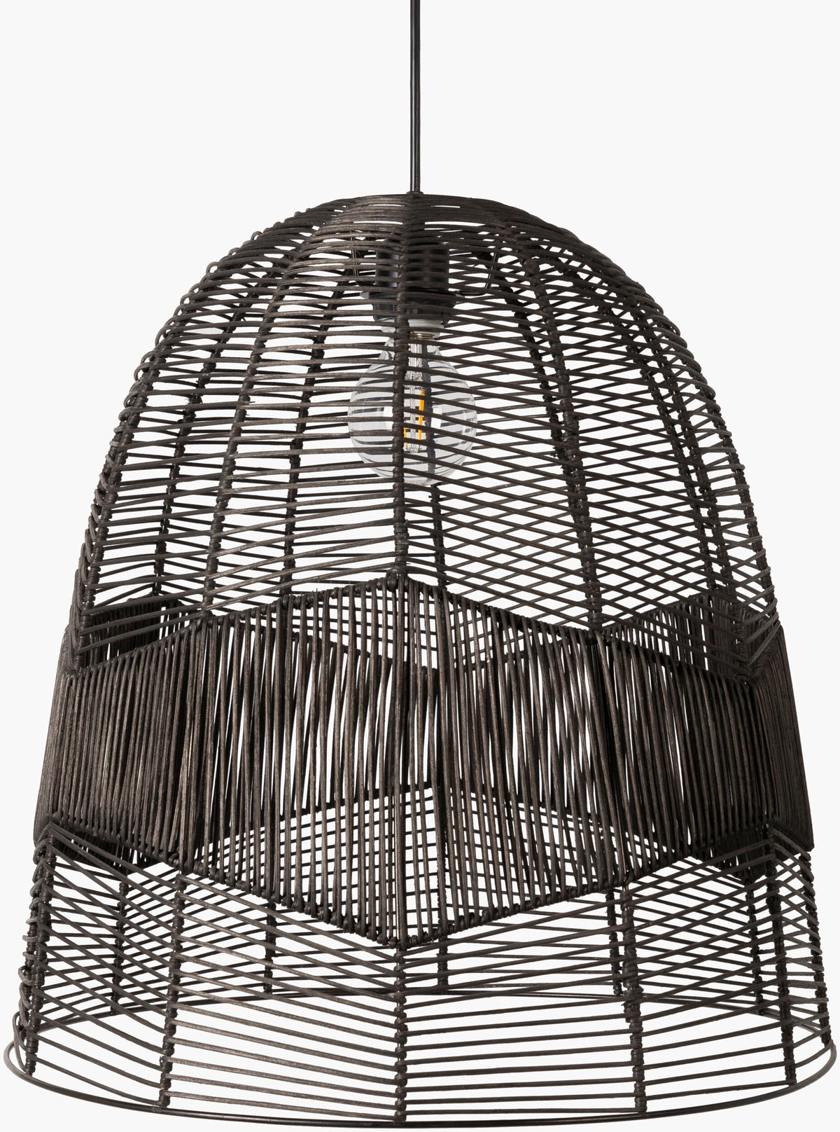Vega Rattan Pendant Light, Painted Black