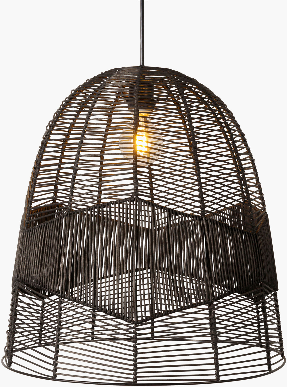 Vega Rattan Pendant Light, Painted Black