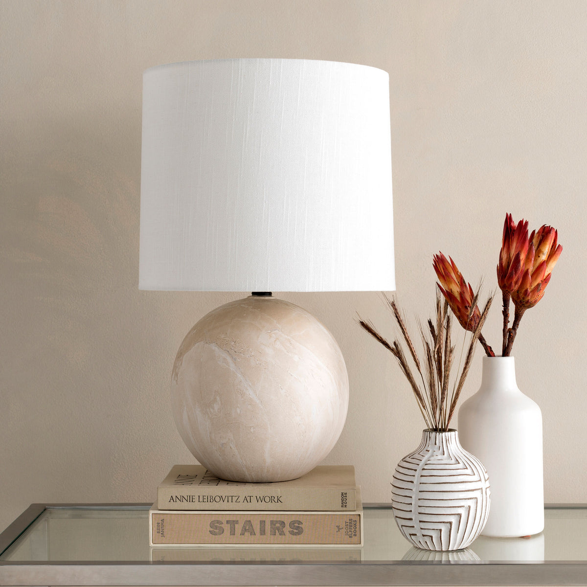 Vogel 22" Ceramic Table Lamp, Marbled White
