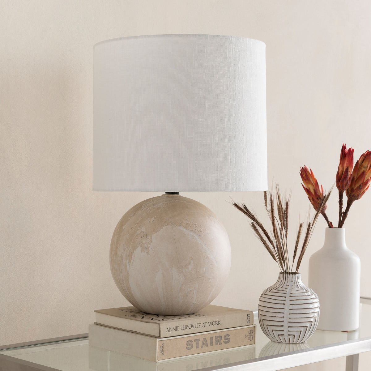 Vogel 22" Ceramic Table Lamp, Marbled White