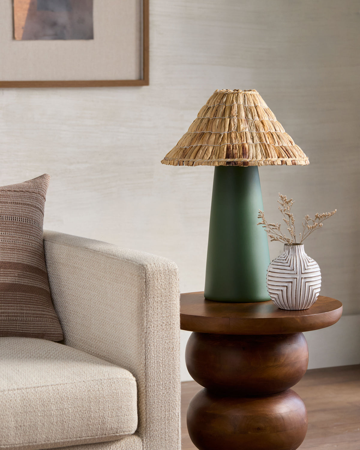 Vikundu 20" Ceramic Table Lamp, Hand Painted Dark Green