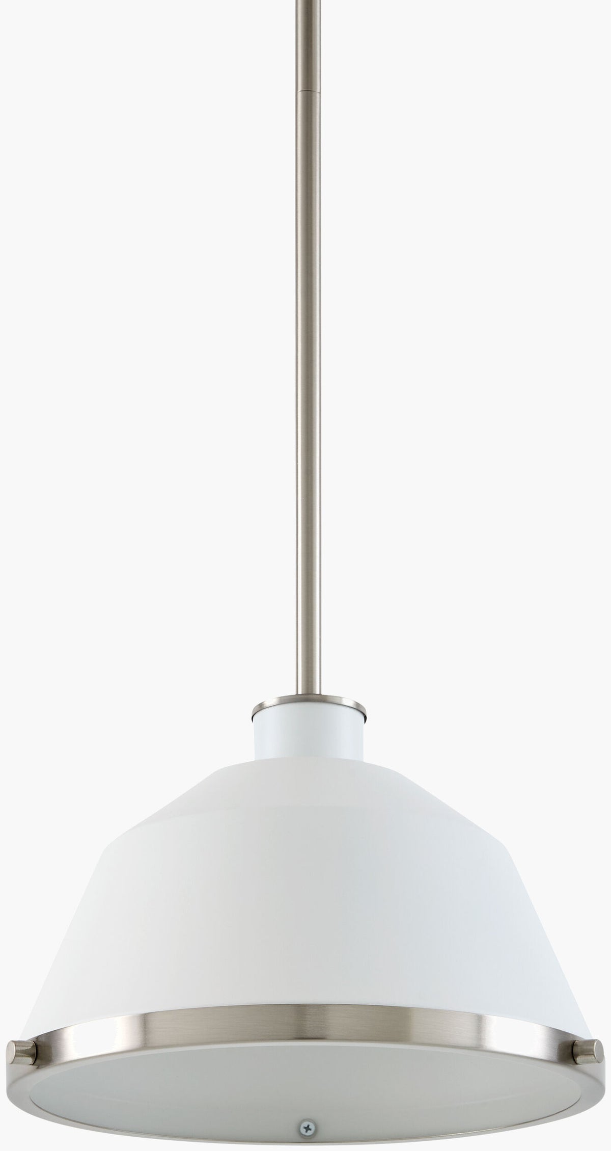 Valente Iron Pendant Light, Powder Coated White, Electroplated Metallic Nickel (VLTE-022)