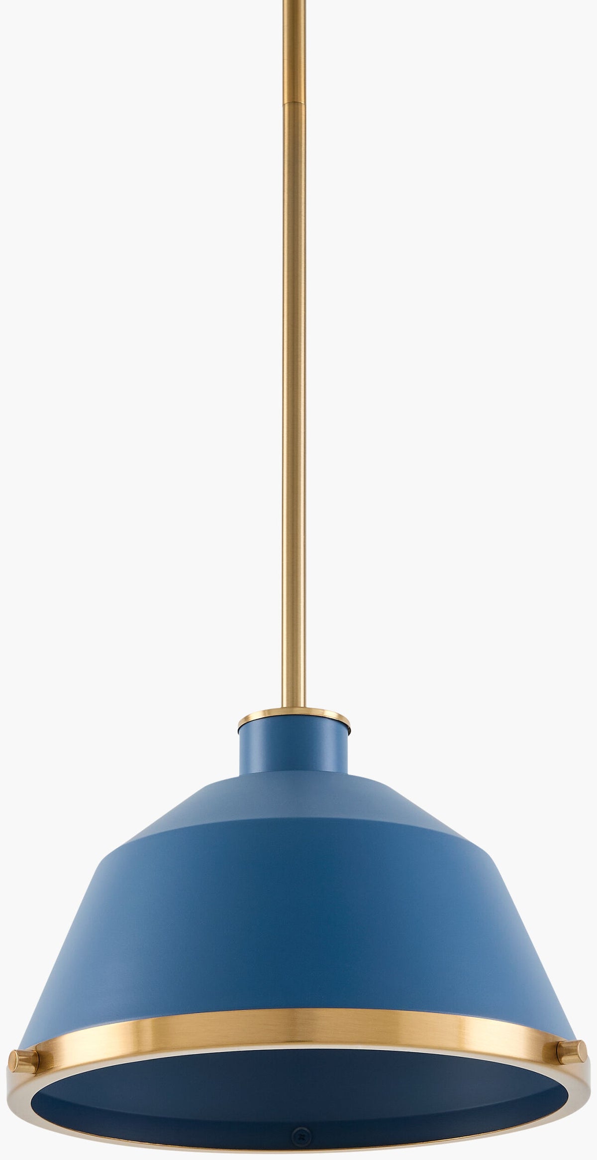 Valente Iron Pendant Light, Powder Coated Blue, Electroplated Metallic Brass (VLTE-024)