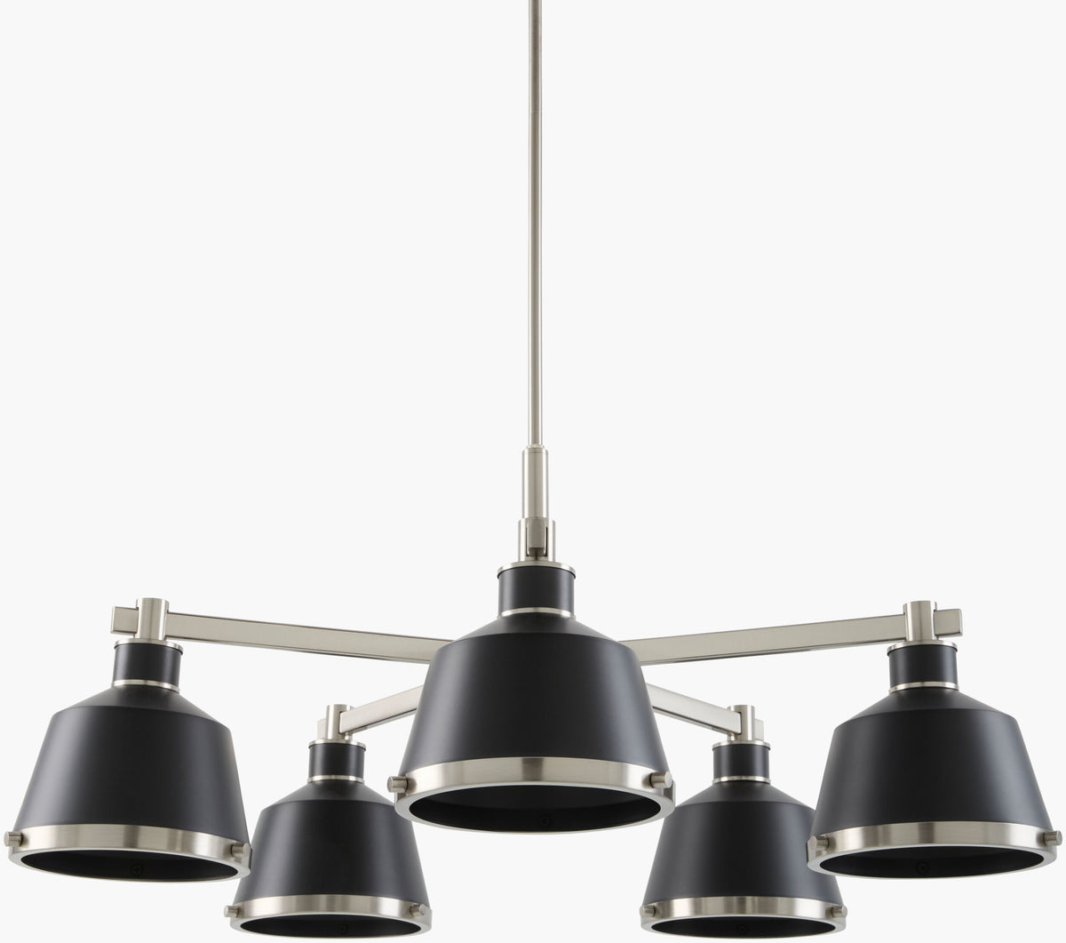 Valente Iron Chandelier, Powder Coated Black, Electroplated Metallic Nickel