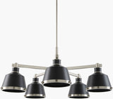 Valente Iron Chandelier, Powder Coated Black, Electroplated Metallic Nickel