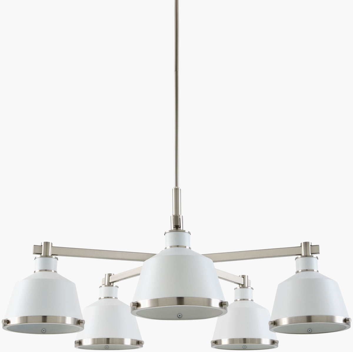 Valente Iron Chandelier, Powder Coated White, Electroplated Metallic Nickel (VLTE-030)