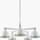 Valente Iron Chandelier, Powder Coated White, Electroplated Metallic Nickel (VLTE-030)