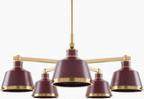 Valente Iron Chandelier, Powder Coated Red, Electroplated Metallic Brass