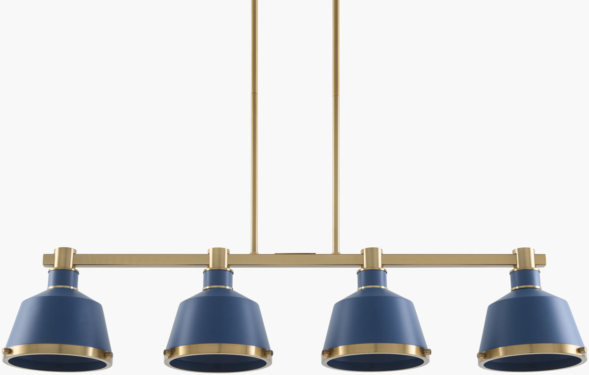 Valente Iron Chandelier, Powder Coated Blue, Electroplated Metallic Brass