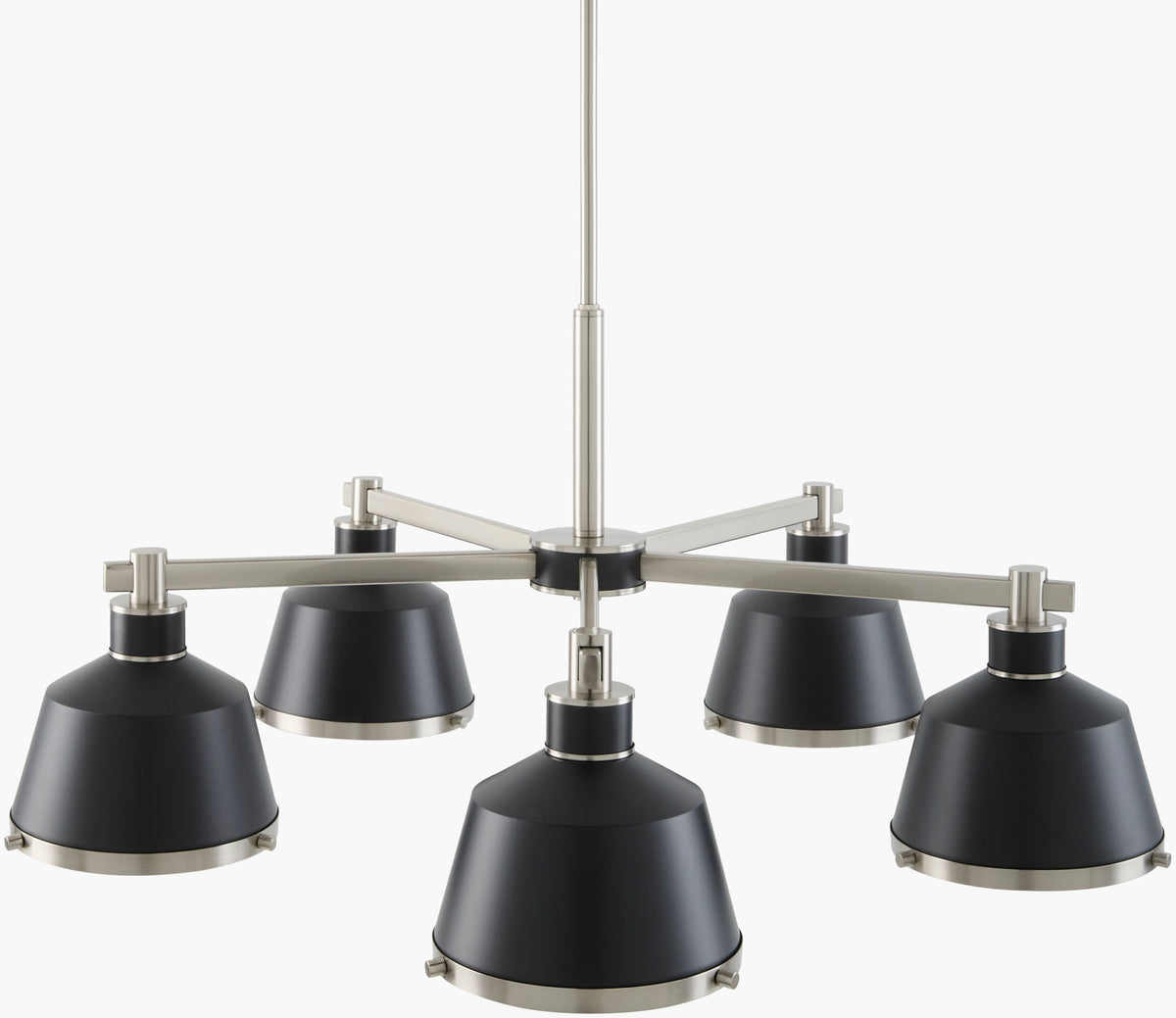 Valente Iron Chandelier, Powder Coated Black, Electroplated Metallic Nickel