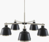 Valente Iron Chandelier, Powder Coated Black, Electroplated Metallic Nickel