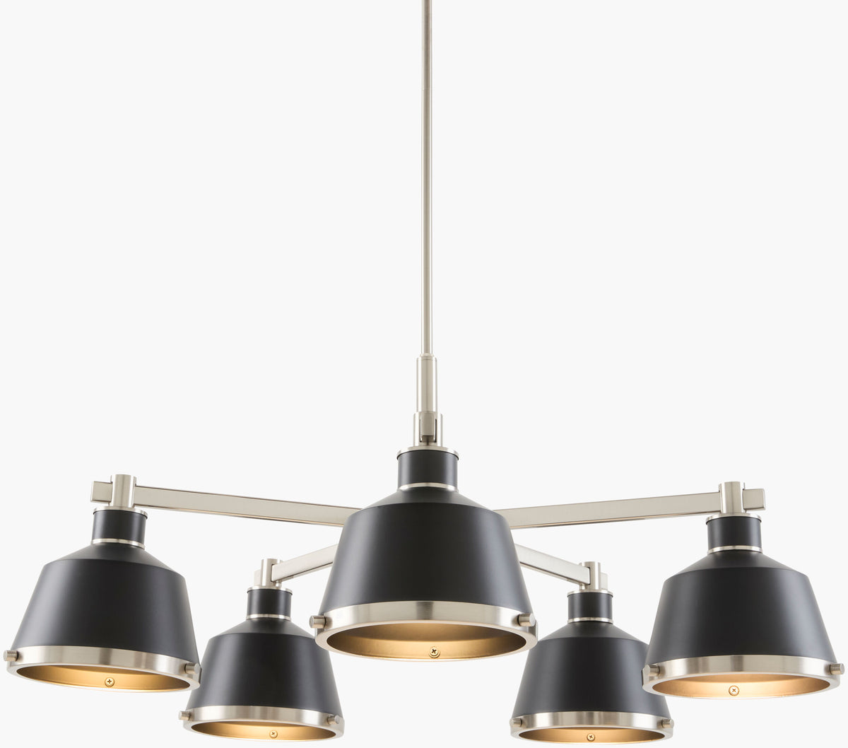 Valente Iron Chandelier, Powder Coated Black, Electroplated Metallic Nickel